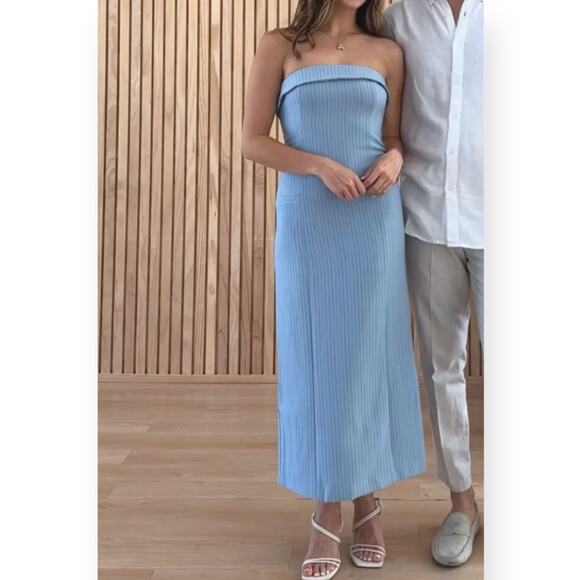 NEW $110 ABERCROMBIE Strapless Sheath Midi Dress Brunch Minimalist Blue XL Tall - Picture 12 of 13